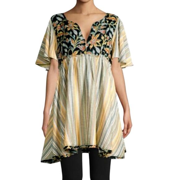 Free People Sz M Under The Sun Babydoll Taw Hem Tunic Top Tassel Tie Back Boho - Picture 1 of 10